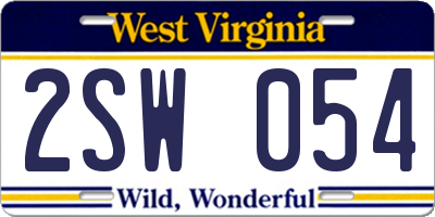 WV license plate 2SW054