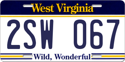 WV license plate 2SW067