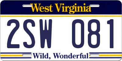 WV license plate 2SW081