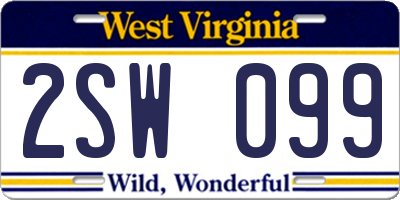WV license plate 2SW099