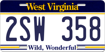 WV license plate 2SW358