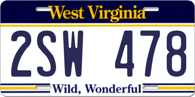 WV license plate 2SW478