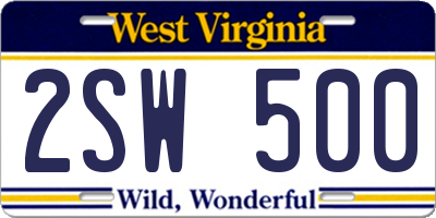 WV license plate 2SW500