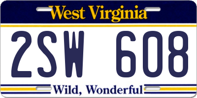 WV license plate 2SW608