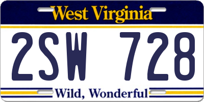 WV license plate 2SW728