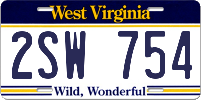 WV license plate 2SW754