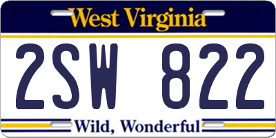 WV license plate 2SW822