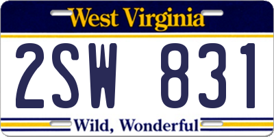WV license plate 2SW831