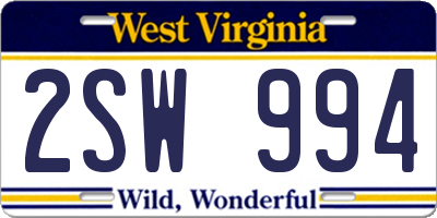 WV license plate 2SW994