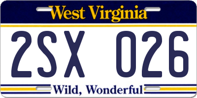 WV license plate 2SX026