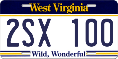 WV license plate 2SX100