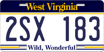 WV license plate 2SX183