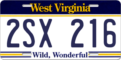 WV license plate 2SX216