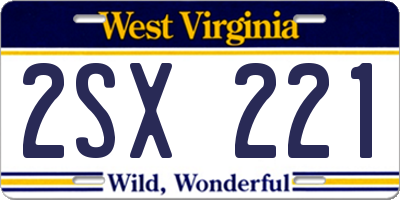WV license plate 2SX221