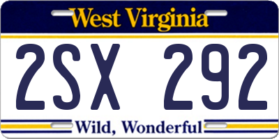 WV license plate 2SX292