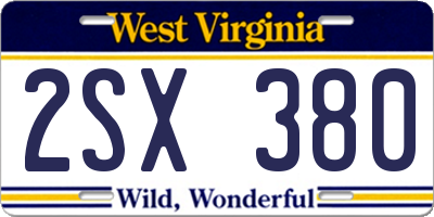 WV license plate 2SX380