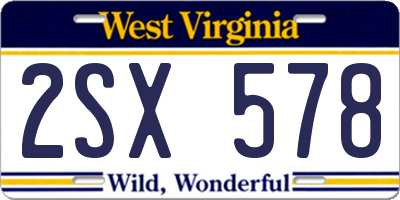WV license plate 2SX578