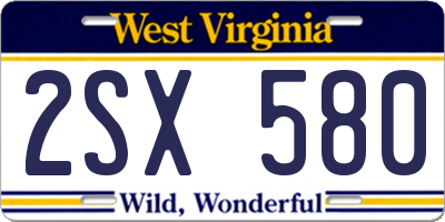 WV license plate 2SX580
