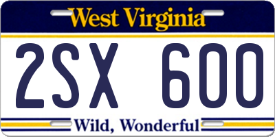 WV license plate 2SX600