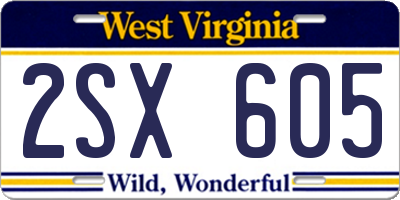 WV license plate 2SX605