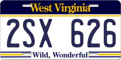 WV license plate 2SX626