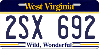 WV license plate 2SX692