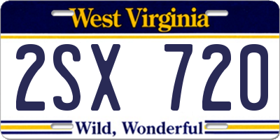 WV license plate 2SX720