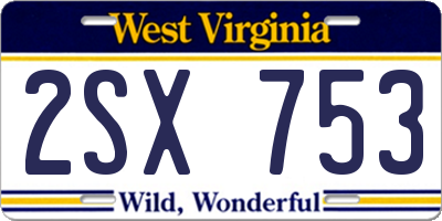 WV license plate 2SX753