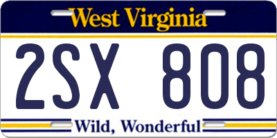 WV license plate 2SX808