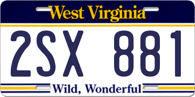 WV license plate 2SX881