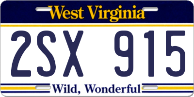 WV license plate 2SX915