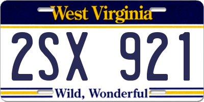 WV license plate 2SX921
