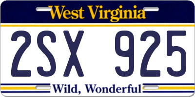 WV license plate 2SX925