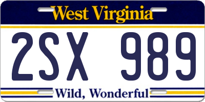 WV license plate 2SX989