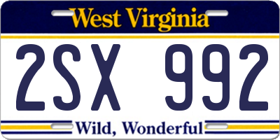 WV license plate 2SX992