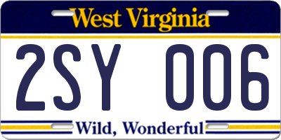 WV license plate 2SY006