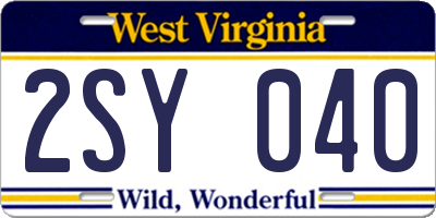WV license plate 2SY040