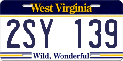 WV license plate 2SY139