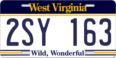 WV license plate 2SY163
