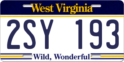 WV license plate 2SY193