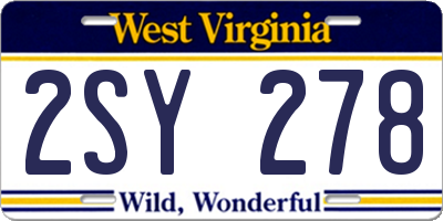 WV license plate 2SY278