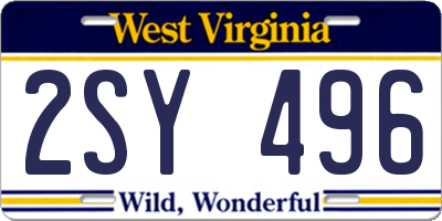 WV license plate 2SY496