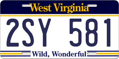WV license plate 2SY581
