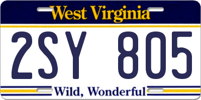 WV license plate 2SY805