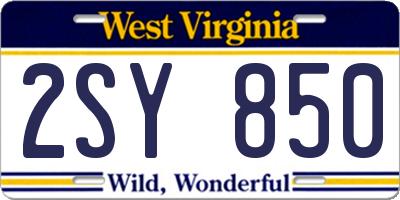 WV license plate 2SY850