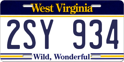 WV license plate 2SY934