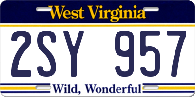 WV license plate 2SY957