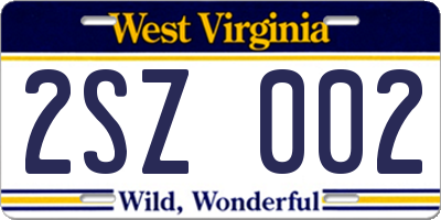 WV license plate 2SZ002