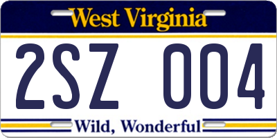 WV license plate 2SZ004