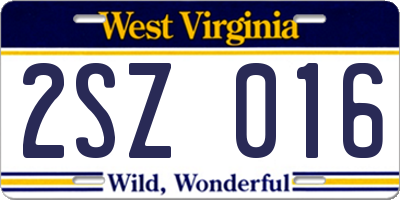 WV license plate 2SZ016